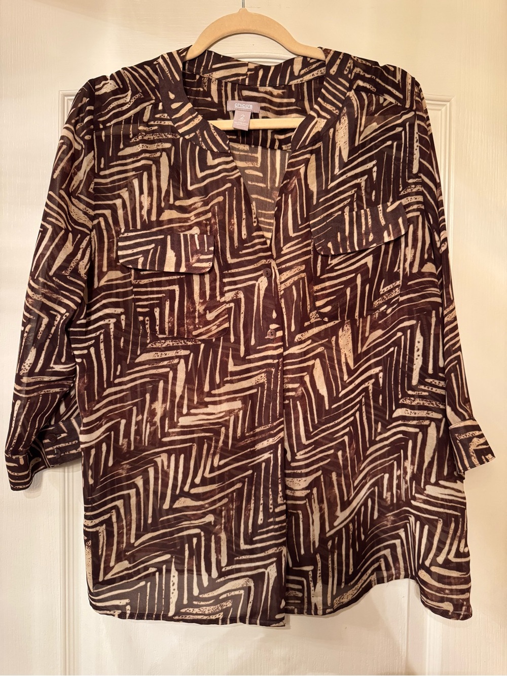 Chicos Brown & Cream Patterned Button down Women's Blouse